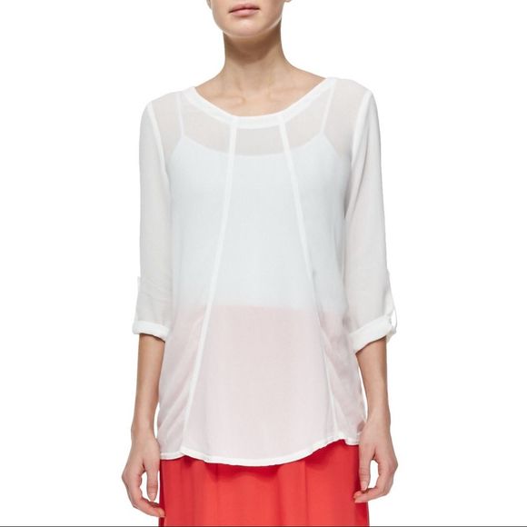 XCVI Tabitha Tabbed-Sleeve Georgette White Top XL - Picture 1 of 2